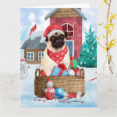 Pug-hond in sneeuw Kerstmis Hondenhok Kaart (Gele Bloem)