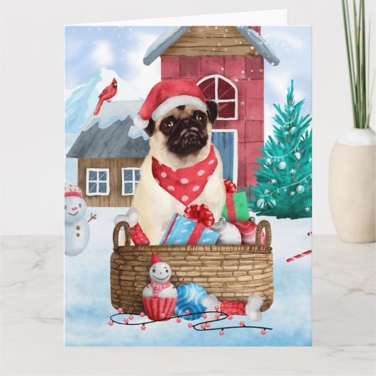Pug-hond in sneeuw Kerstmis Hondenhok Kaart (Voorkant)