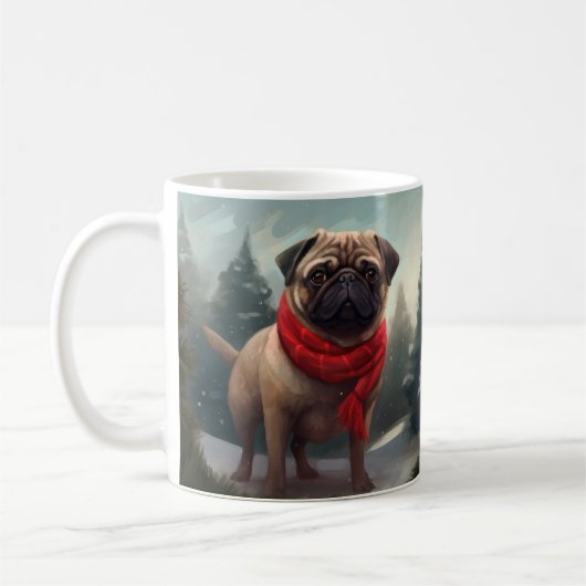 Pug Hond in Sneeuw Kerstmis Koffiemok (Links)