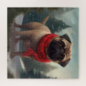 Pug-hond in sneeuw Kerstmis Legpuzzel (Horizontaal)