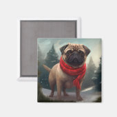 Pug Hond in Sneeuw Kerstmis Magneet (Voorkant / Achterkant)