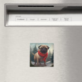 Pug Hond in Sneeuw Kerstmis Magneet (Insitu (Vaatwasser))