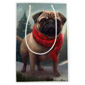 Pug Hond in Sneeuw Kerstmis Medium Cadeauzakje (Voorkant)