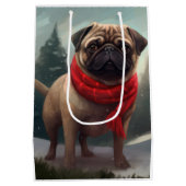 Pug Hond in Sneeuw Kerstmis Medium Cadeauzakje (Achterkant)