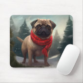 Pug Hond in Sneeuw Kerstmis Muismat (Met muis)