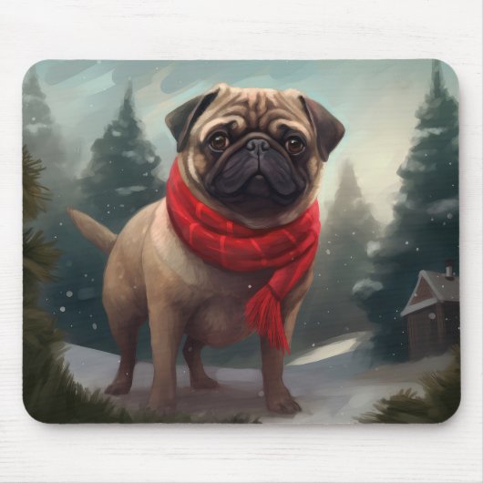 Pug Hond in Sneeuw Kerstmis Muismat (Voorkant)