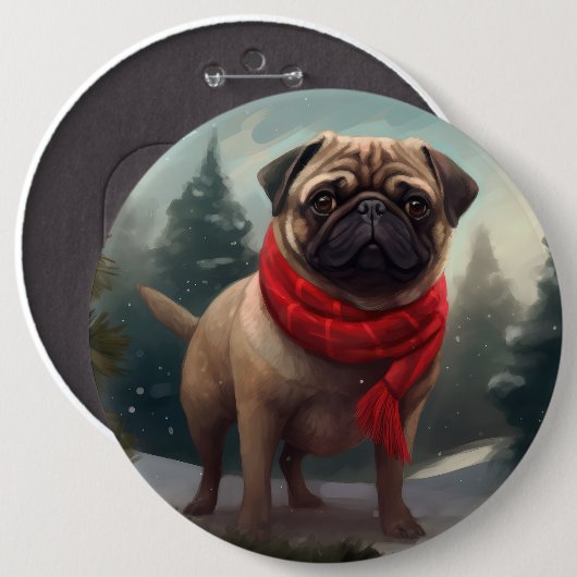 Pug-hond in sneeuw Kerstmis Ronde Button 6,0 Cm (Voorkant /achterkant)