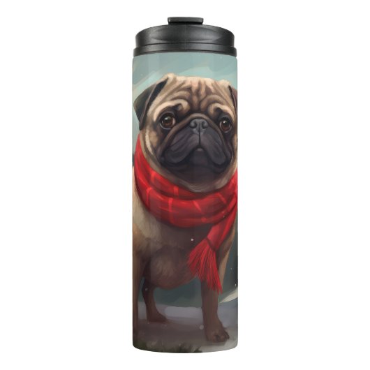Pug Hond in Sneeuw Kerstmis Thermosbeker (Voorkant)