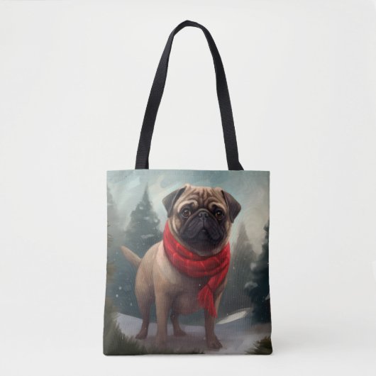 Pug Hond in Sneeuw Kerstmis Tote Bag (Voorkant)