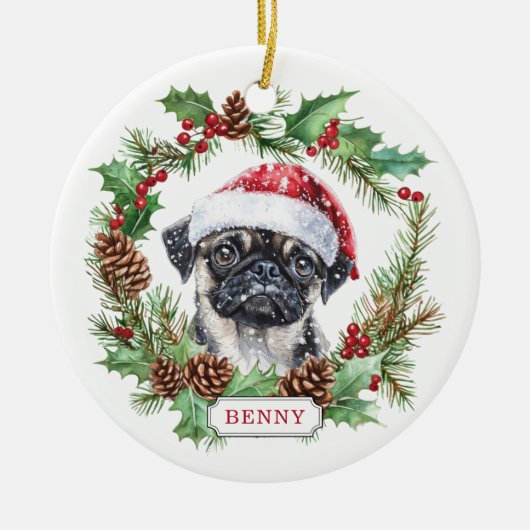 Pug Hond Keramische Cirkel Ornament (Voorkant)