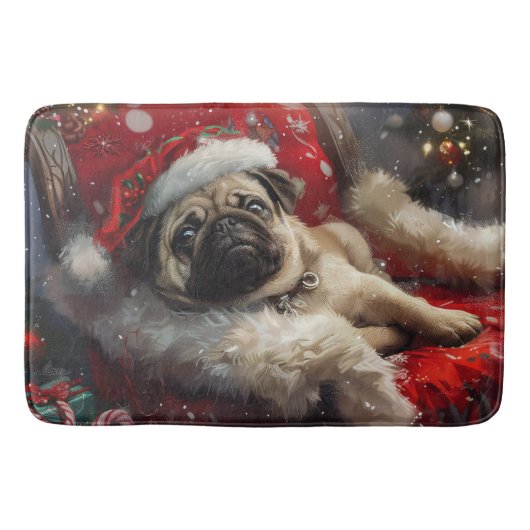 Pug Hond Kerst Festief Badmat (Voorkant)