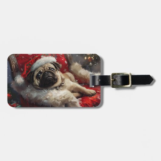 Pug Hond Kerst Festief Bagagelabel (Voorkant horizontaal)