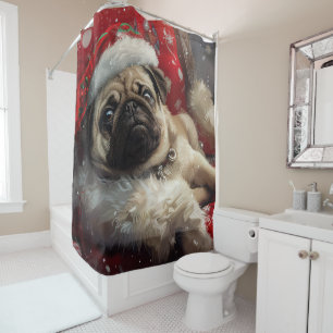 Pug Hond Kerst Festief Douchegordijn