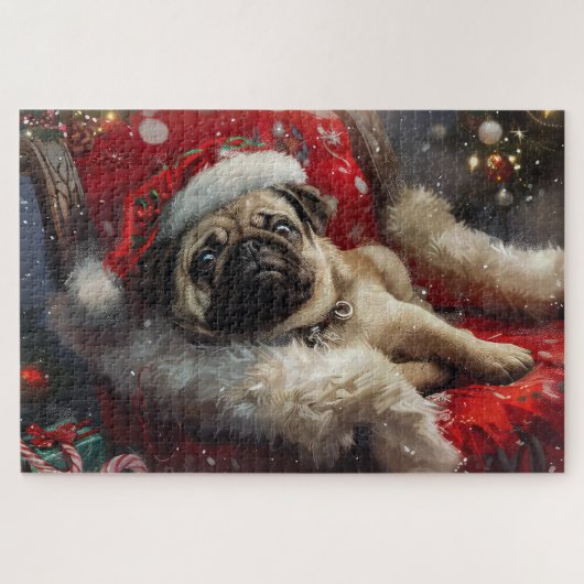 Pug Hond Kerst Festief Legpuzzel (Horizontaal)