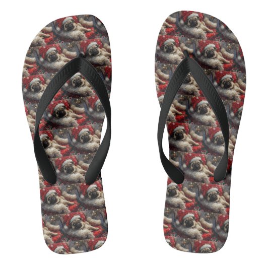 Pug Hond Kerst Festief Teenslippers (Voetbed)