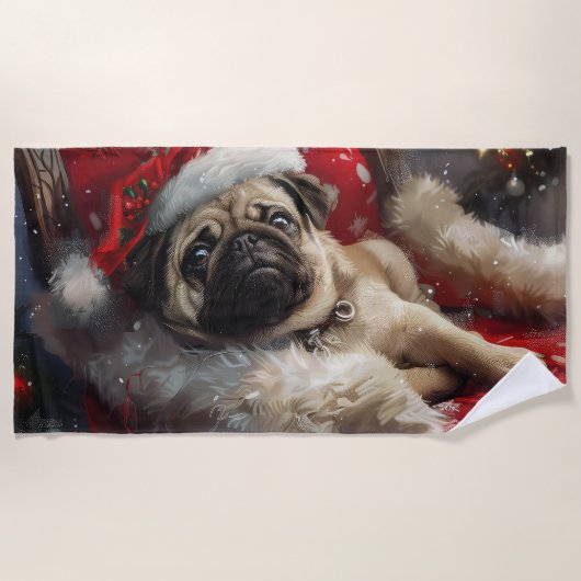 Pug Hond Kerst Festiviteit Strandlaken (Voorkant)