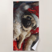 Pug Hond Kerst Festiviteit Strandlaken (Voorkant)