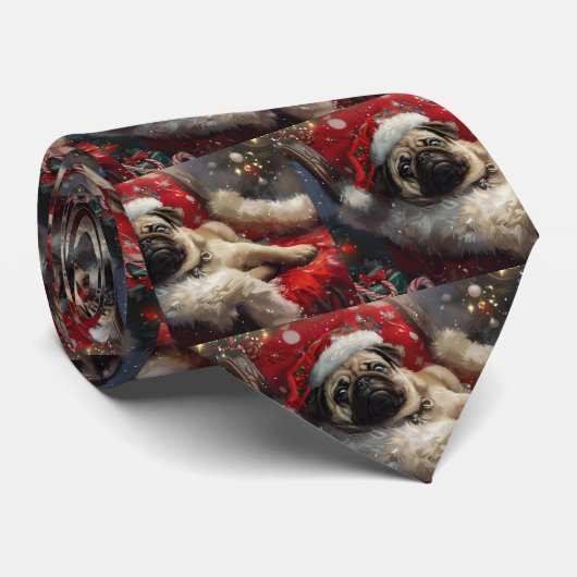 Pug Hond Kerst Festiviteit Stropdas (Opgerold)