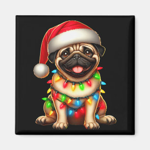 Pug Hond Kerstboom Lichtjes Kerstman Kerst Pyjama Magneet