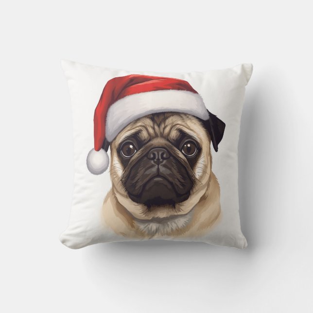 Pug Hond Kerstman Hoed Kerstmis Kunst Kussen (Voorkant)