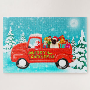 Pug Hond Kerstmis Kerstman Bezorgtruck Legpuzzel