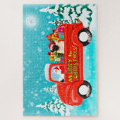 Pug Hond Kerstmis Kerstman Bezorgtruck Legpuzzel (Verticaal)