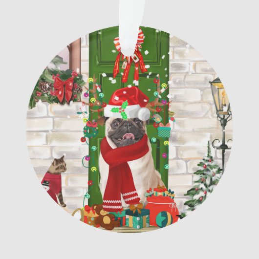 Pug Hond Kerstmis  Ornament (voorkant)