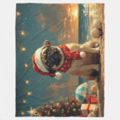 Pug Hond Kerstmis Vintage Strand Fleece Deken (Voorkant)