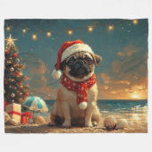Pug Hond Kerstmis Vintage Strand Fleece Deken (Voorkant (Horizontaal))
