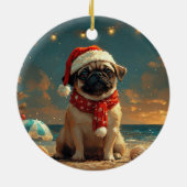 Pug Hond Kerstmis Vintage Strand Keramisch Ornament (Achterkant)