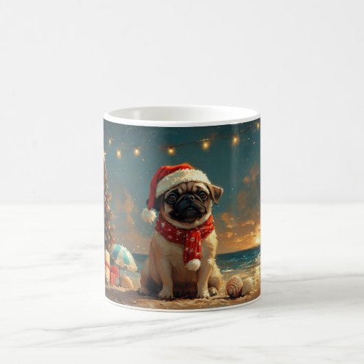 Pug Hond Kerstmis Vintage Strand Koffiemok (Center)