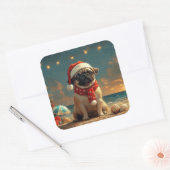 Pug Hond Kerstmis Vintage Strand Vierkante Sticker (Envelop)