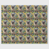 Pug Hond Lente Bloemen Schilderij Cadeaupapier (Vlak)