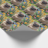 Pug Hond Lente Bloemen Schilderij Cadeaupapier (Hoek)