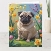 Pug Hond Lente Bloemen Schilderij Kaart (Voorkant)