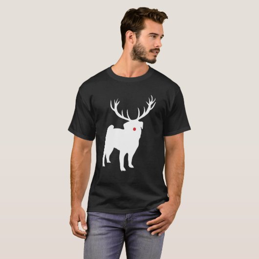 Pug Hond Leuke Puppy Pet Kerst Rendier Antlers T-shirt (Voorkant volledig)