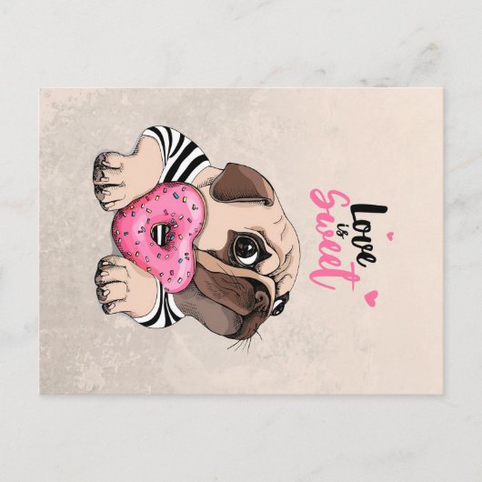 Pug-hond liefde is een leuk cadeau, cadeau idee vo briefkaart (Voorkant)