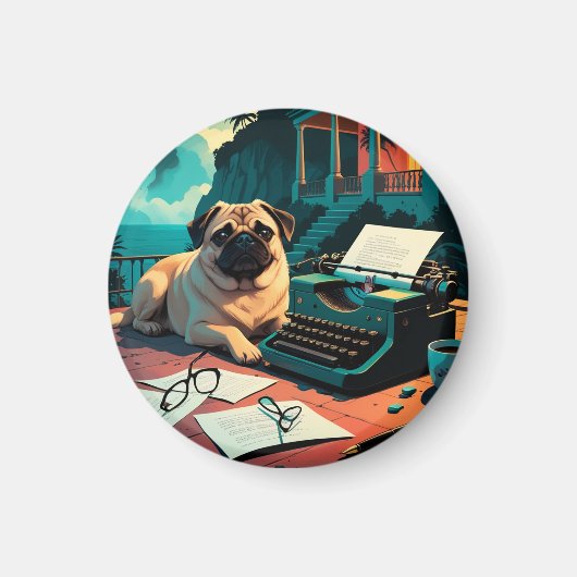 Pug Hond meneer vintage Magneet (Voorkant)