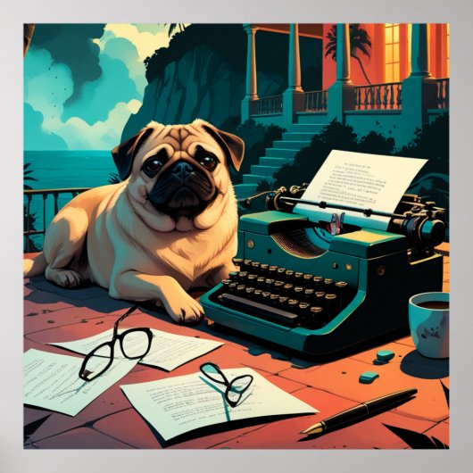Pug Hond meneer vintage Poster (Voorkant)