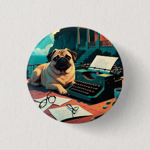 Pug Hond meneer vintage Ronde Button 3,2 Cm