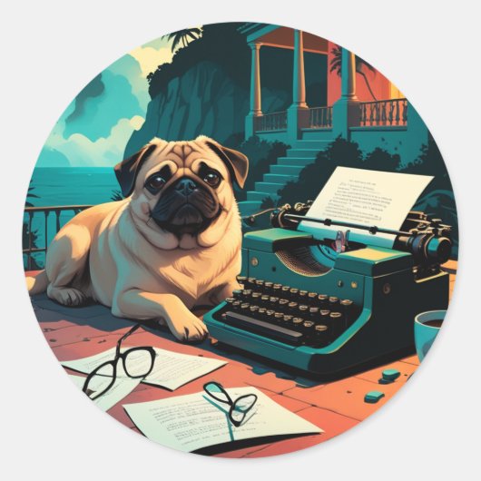 Pug Hond meneer vintage Ronde Sticker (Voorkant)