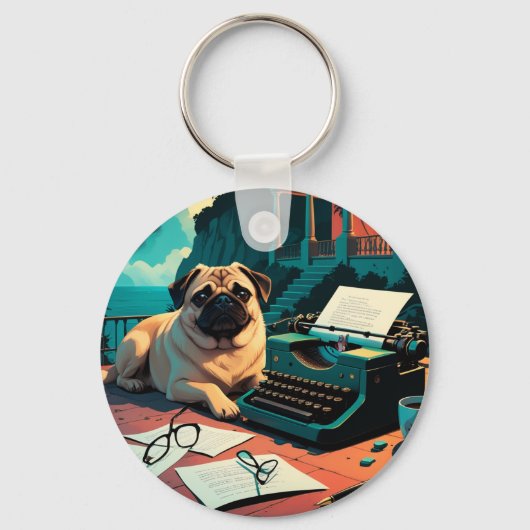 Pug Hond meneer vintage Sleutelhanger (Voorkant)