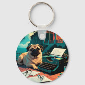 Pug Hond meneer vintage Sleutelhanger (Achterkant)