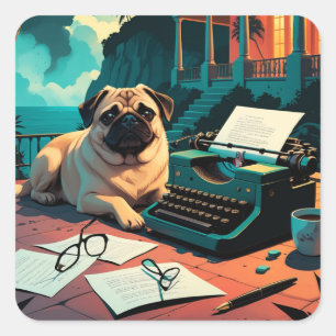 Pug Hond meneer vintage Vierkante Sticker
