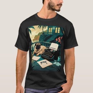 Pug-hond met glanzende vacht en een heren- oud typ t-shirt