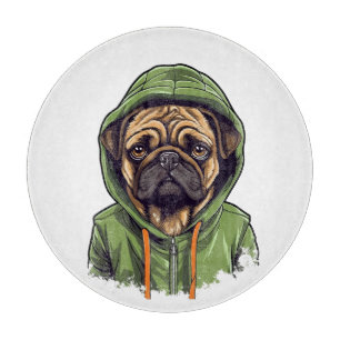 Pug Hond met Groene Hoodie Snijplank