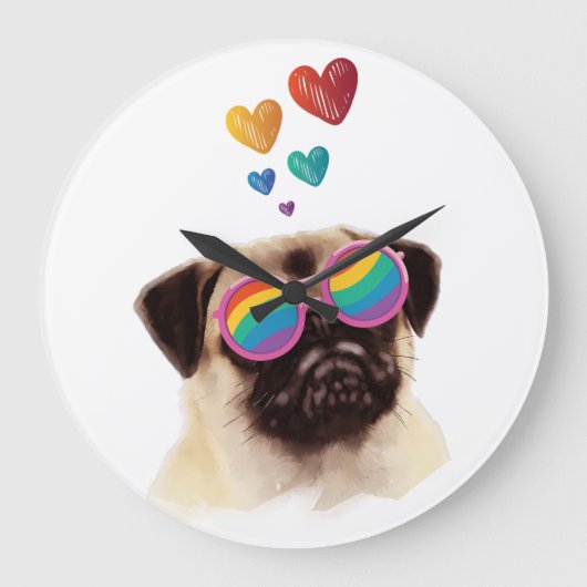 Pug-hond met harten Valentijnsdag Grote Klok (Voorkant)