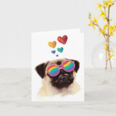 Pug-hond met harten Valentijnsdag  Kaart (Gele Bloem)