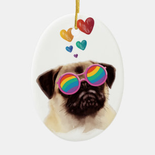 Pug-hond met harten Valentijnsdag Keramisch Ornament