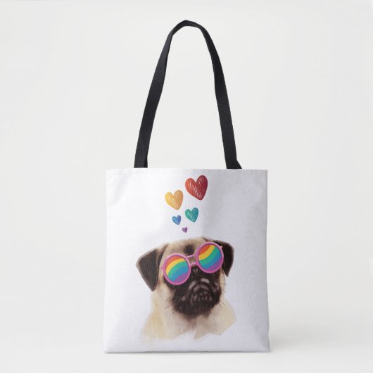 Pug-hond met harten Valentijnsdag Tote Bag (Voorkant)